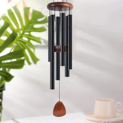 Produktbild von Klassisches schwarzes Windspiel, 68 cm, 6 gestimmte Röhren, Außendekoration, Garten/Terrasse, Geschenk