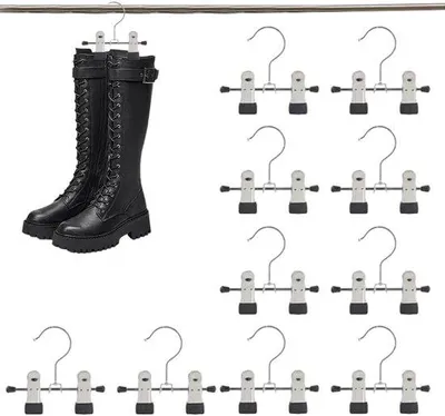 Immagine prodotto di 10 ganci appendiabiti antiscivolo, cromati, 17 cm - Ganci per pantaloni, calze, gonne, porta-scarpe (neri)