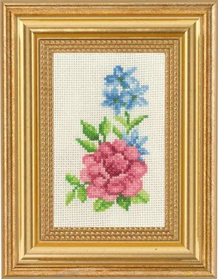 Produktbild von Permin Kreuzstich-Set „Rosa und blaue Blumen“, Zählvorlage, 9 x 14 cm, 13-1136