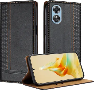 Produktbild von Handyhülle für OPPO A17 Leder Flip Klappbare Schutzhülle mit Standfunktion Schwarz