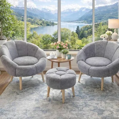 Productafbeelding van Hanah Home, hoogwaardige fauteuil- en poefset (3-delig) - 100% melamine | Grijs