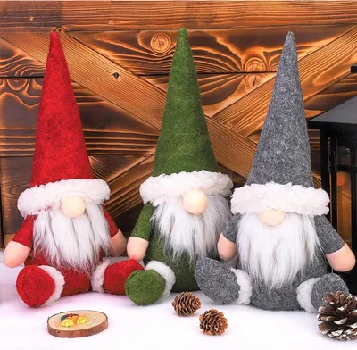 Produktbild von Weihnachtszwerg Schwedisch handgemachte sitzende Weihnachtsmann Puppen 3 Stück