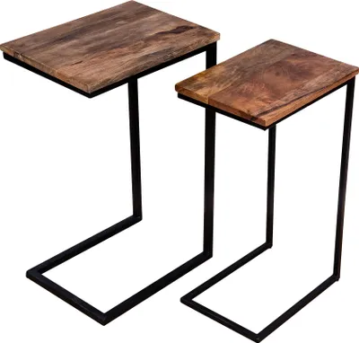 Produktbild von 2er Set Beistelltisch Mango Natur Eisen Schwarz Design Holz Couchtisch Deko