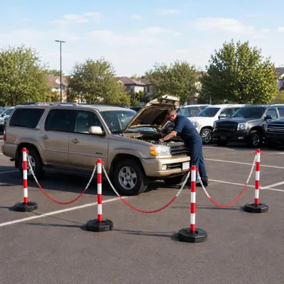 Obrázok produktu pre YARDIN, 4 kusy výstražných zábranových stĺpov v červeno-bielom prevedení, odolné voči vyblednutiu, mobilné a ľahko prenosné, s 1,4 metra dlhou zábranovou reťazou, vhodné pre vnútorné aj vonkajšie použitie