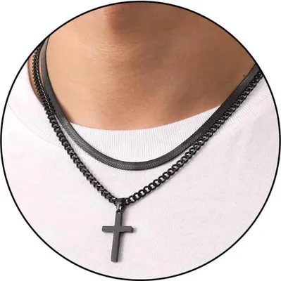 Produktbild von Kreuzkette Herren Edelstahl Silber Gold Schwarz Halskette