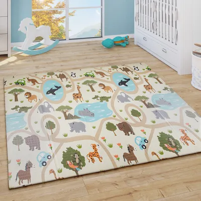 Produktbild von Spielmatte Krabbelmatte Faltbar Wendbar Abwischbar Tier Motiv Weltkarte Grau Beige Grösse 150x200 cm