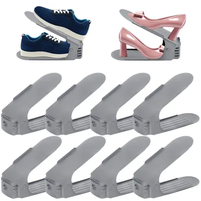 Produktbild von JOIEYOU 20 Stück Einstellbare Schuhschlitze aus PP Anti-rutsch Schuhregale Höhenverstellbare Schuhstapler Platzsparend Schuhorganizer Set Haushalt Schuhaufbewahrung Doppelschicht Schuhhalter (Grau)