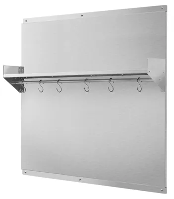 Obrázek produktu pro SucceBuy, nerezová kuchyňská zástěna, 91 x 76 cm, ochrana stěny za sporák a digestoř, s úložným prostorem, háčky a předvrtanými otvory. Odolná zástěna do kuchyně, pro vaření a funkční úložný prostor