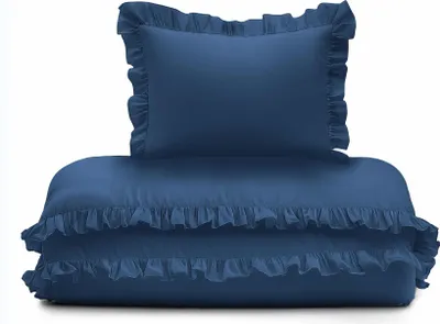 Produktbild von Babybettwäsche Set mit Rüschen 100x135 Baumwolle 2-teilig Navy Blue Denim