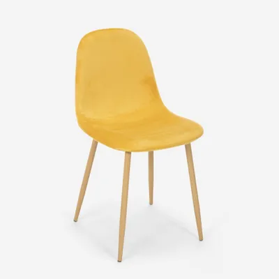 Image de Chaise Design Pieds Nordic Bois Tissu Cuisine Bar Restaurant Salmon - Jaune