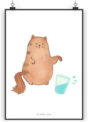 Produktbild von Mr. & Mrs. Panda Bild Katze Wasserglas DIN A4 - Weiß - Geschenk, Cat, drucke, kunstdruck poster, Cats, wanddeko, Lustig, Katzen, Deko