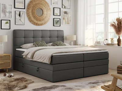 Produktbild von Boxspringbett mit Kopfteil und Topper, Polsterbett - LUKA-KING - 120x200cm - Dunkelgrau - H3