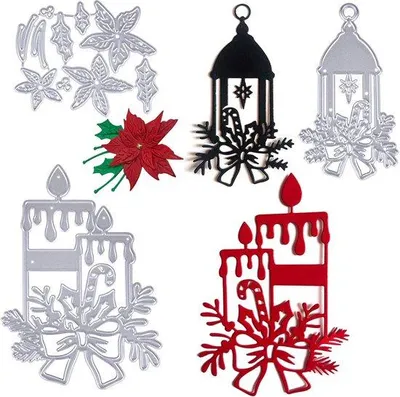 Produktbild von Weihnachtsstanzen Set mit Kerzendesign, Laterne und Blumen - DIY Scrapbooking