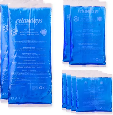 Produktbild von Relaxdays Hot/Cold Gel Pack First Aid Reusable 3 Sizes Multi-use Compression Sport Blue 2 x 12 x 28.5cm - balení 8 ks