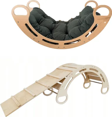 Obrázok produktu pre Montessori hojdačka s antialergickým zamatovým vankúšom (zelená) a šmykľavkou, prírodná, 85 cm, 5 v 1, 7 v 1, CE