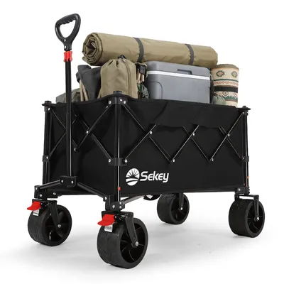 Produktbild von Sekey Faltbar Bollerwagen Klappbar Handwagen Gartenwagen 150kg Tragekraft Transportwagen, Schwarz