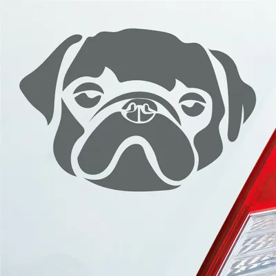 Produktbild von Auto Aufkleber süsser Mops Hund Dog Tier niedlich Puppy Kopf 13x9 cm Grau Sticker Heckscheibenaufkleber