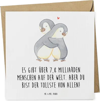 Produktbild von Mr. & Mrs. Panda Klappkarte Pinguine Kuscheln - Weiß - Geschenk, für Frauen, anlasskarte, faltkarte, Freundin, Valentinstag, Grußkarte, doppelkarte, Freund, Jahrestag