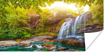 Produktbild von MuchoWow® Poster Natur - Wasserfall - Pflanzen - Bäume - Sonne 150x75 cm - ohne Rahmen