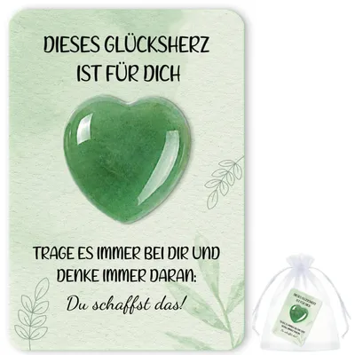 Produktbild von Glücksherz Geschenkset Grüner Herzkristall mit Grußkarte im Organzasäckchen