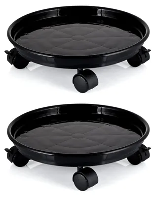 Produktbild von 2 Stück Rollbarer Pflanzenständer 30 cm, Blumentopfständer mit Rollen, Mobiler Pflanzenpaletten Behälter, Tragfähigkeit 40 kg