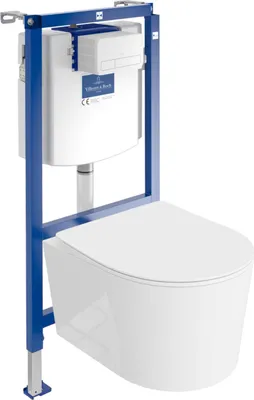 Produktbild von Villeroy&Boch ViConnect H112 Vorwandelement Unterputz WC mit Bedienplatte + Wand Hänge Tiefspül WC Loso Weiß Spülrandlos | WC Komplettset |