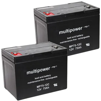 Produktbild von 2 Stück PB Blei Akku passend für Seniorenmobil Elektromobil AS E 450 F, 12V 75Ah Blei AGM E450F