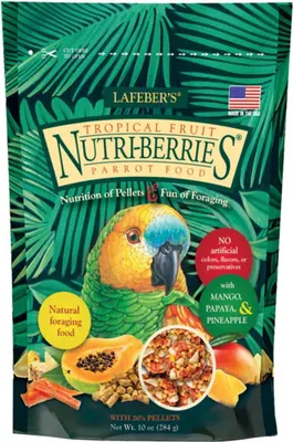 Zdjęcie produktu dla Lafeber NutriBerries Tropical Fruit- Pokarm: ziarno z owocami tropikalnymi w kształcie kuleczek dla średnich i dużych papug 284g