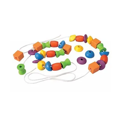 Obrázok produktu pre PlanToys Lacing Beads, Detská súprava na výrobu náramkov, 3 rok / roky, Drevo, Modrá, Zelená, Oranžová, Červená, Fialová, Žltá