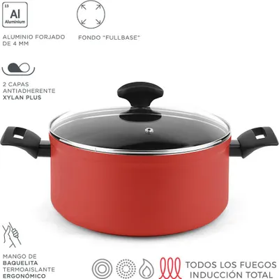 Image de Casserole Fagor Maxima Rouge ø20cm Aluminium 3004, Couvercle Rouge, Fagor - Fagor