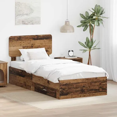 Image de Maison Exclusive - Cadre de lit avec tête de lit en bois ancien 90 x 190 cm Matériau dérivé du bois
