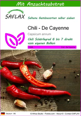 Produktbild von SAFLAX - Chili - De Cayenne - 20 Samen - Mit keimfreiem Anzuchtsubstrat - Capsicum annum