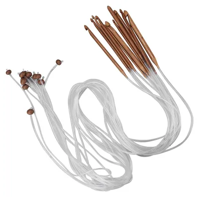 Tunesisches Häkelnadel-Set, 12-tlg., Bambus, 3,0–10,0 mm, 1,2 m Kabel