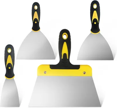 Image de Kit de spatules, comprenant 4 pièces, avec lames en acier inoxydable de 2 à 8 pouces, pour enlever la peinture des murs