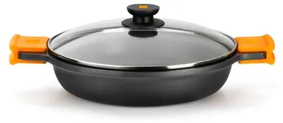 Produktbild von BRA Efficient A270516, Auflaufform, Rund, Aluminium-Guss, Keramik, Halogen, Versiegelte Platte, Gas, Induktion, Schwarz, Orange, 0,8 l