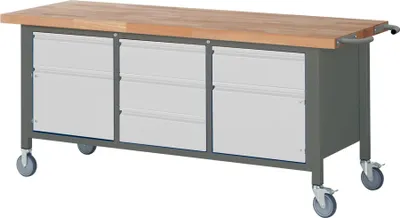 Produktbild von STIER Fahrbare Werkbank Premium mit 5 Schubladen und 2 Flügeltüren BxTxH 2000x700x880mm