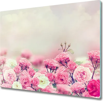 Produktbild von Glas Herdabdeckplatte 60x52 cm Spritzschutz Glasabdeckplatte Schneidebrett Wildrose Blumen