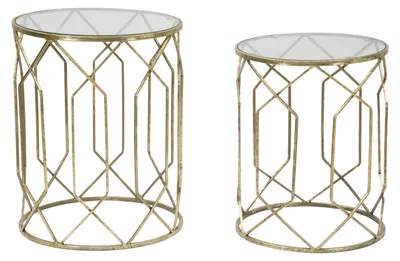 Immagine prodotto di Coppia Tavolinetti Tunisi Glam Oro - Set di 2 tavoli rotondi in ferro e vetro, Ø 42x53-38x47 cm - Style Collection Parent SKU 940
