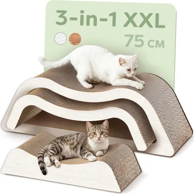 Produktbild von Knupis Kratzmöbel Kratzbrett Katze 3-teilig XXL 75cm – Besonders Kratzfeste Kratzpappe zur Krallenpflege – Bis zu 2 Jahre Kratzspaß – Platzsparend – Schutz für Sofa und Möbel