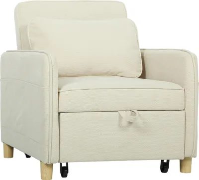 Produktbild von Schlafsessel 3 in 1 Umwandelbarer Sessel mit Bettfunktion, Breiter Sitzfläche für Wohnzimmer, Beige