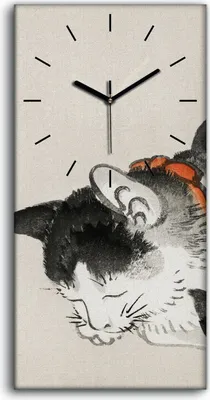 Produktbild von Wandkunst Leinwand Bild Uhr 30x60 Gemälde Asiatische Tier Katzen Kunst - schwarze Hände