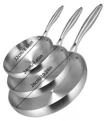 Produktbild von Edelstahl Bratpfannen - 3-teiliges Pfannenset - Mehrschichtboden - Unbeschichtet - Induktion & backofengeeignet - 22/24/26 cm