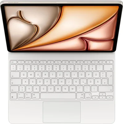 A top-down view of an open laptop or tablet with a keyboard and trackpad.