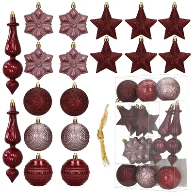 Image de Springos® Boules d'arbre de Noël 18 pièces 7/9 cm incassables violet rose motif décoration