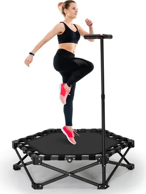 Immagine prodotto di Trampolino fitness - Minitrampolino con maniglia di sostegno - Portata 150 kg - Maniglia antiscivolo - Regolabile in altezza - Silenzioso - Per bambini e adulti - Nero