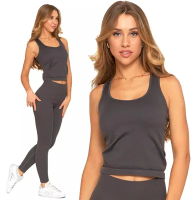 Productafbeelding van Sporttop – dameshemd, maat L/XL – grijs fitnesshemd – dames sportkleding – dameshemd