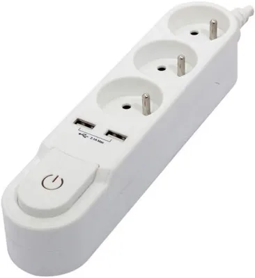 Obrázok produktu pre Chacon 5411478473121, zásuvková skrinka s vypínačom, 3 zásuvky – kábel 1,5 m – biela – 16 zásuviek, 2 USB porty typu A