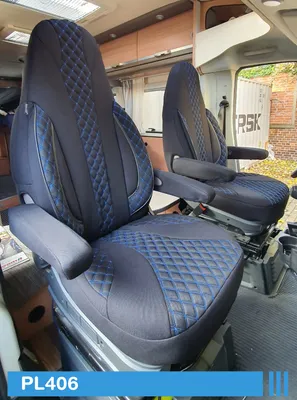 Produktbild von BREMER SITZBEZÜGE Maß Piloten Schonbezüge Sitzbezüge kompatibel mit Wohnmobil Camper Hymer Ducato Fahrer & Beifahrer WPL406 Schonbezug Set in Schwarz/Blaue Naht