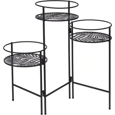 Produktbild von Blumenständer aus schwarzem Metall, Industrial Loft Style, drei Ebenen