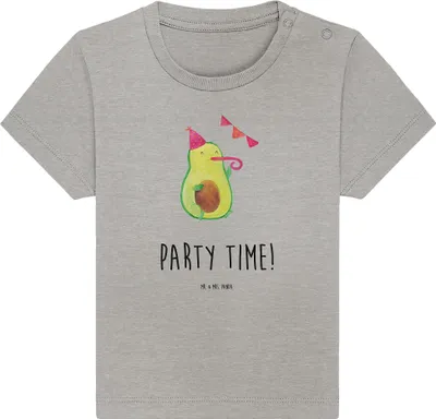 Produktbild von Mr. & Mrs. Panda Organic Baby Shirt Avocado Party Zeit 12. - 18. Monat - Heather Grey - Geschenk, Feier, Kleinkind, Happy Birthday, Jerseyshirt, Geburtstagsfeier, T-Shirt